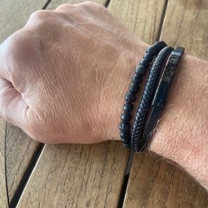 Misa & Co. Stainless Steel, 3 Strand, Lava Beads and Leather Bracelet / Black